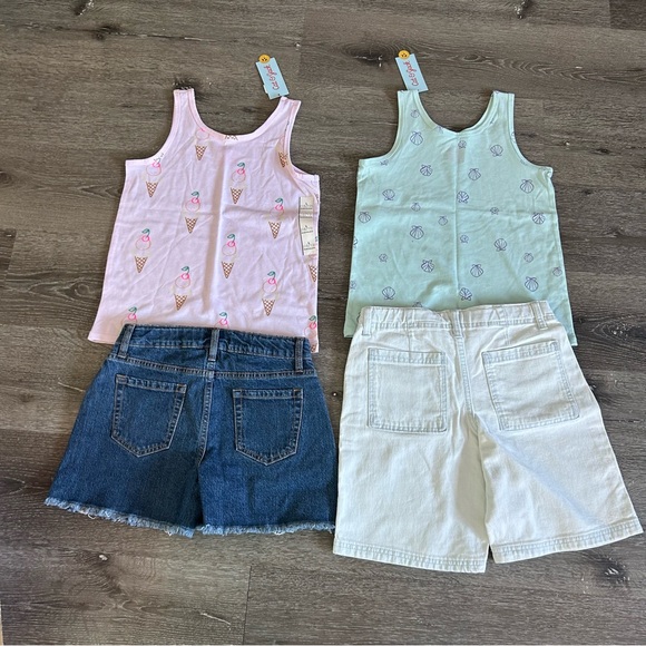 NWT Girls 10/12 Tank Tops & Denim Jeans Shorts Sets Outfits Art Class Cat & Jack - Picture 2 of 5